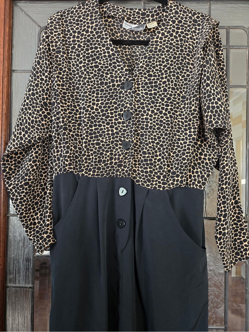 Jones New York Black and Tan Patterned Jumpsuit